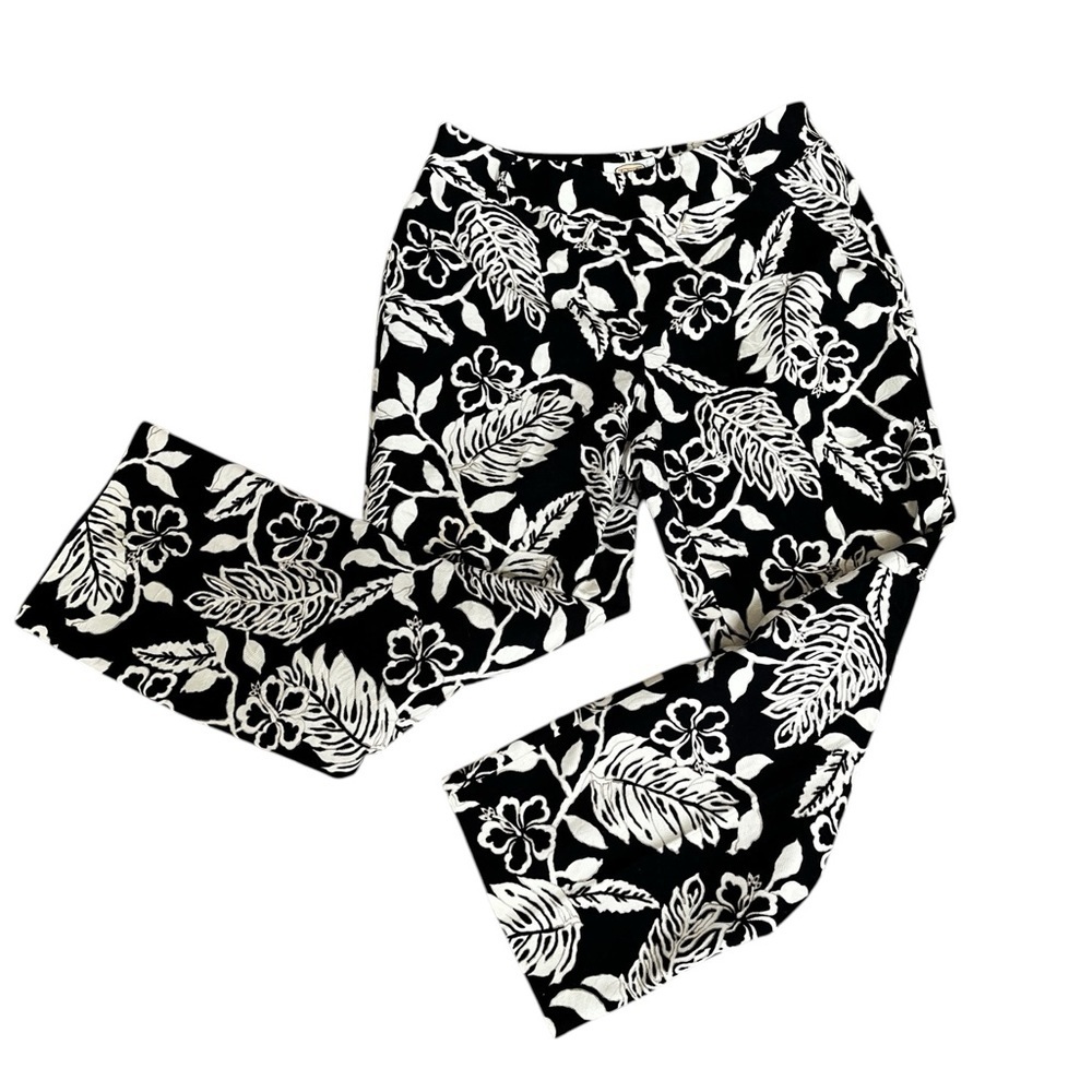 Talbots 10 Petite Side Zip Black & Cream Floral Ankle Pants No Pockets Lined